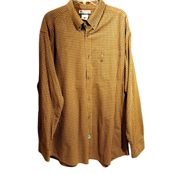 Columbia Men XL Shirt Brown Check Cotton Button Down Button Collar Casual Preppy - Picture 1 of 7